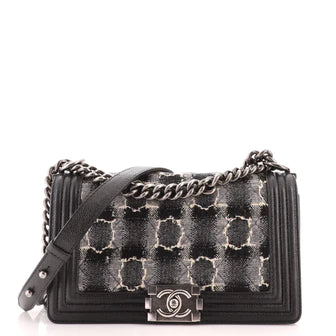Ch**el Boy Flap Bag Quilted Tweed with Caviar Old Medium
