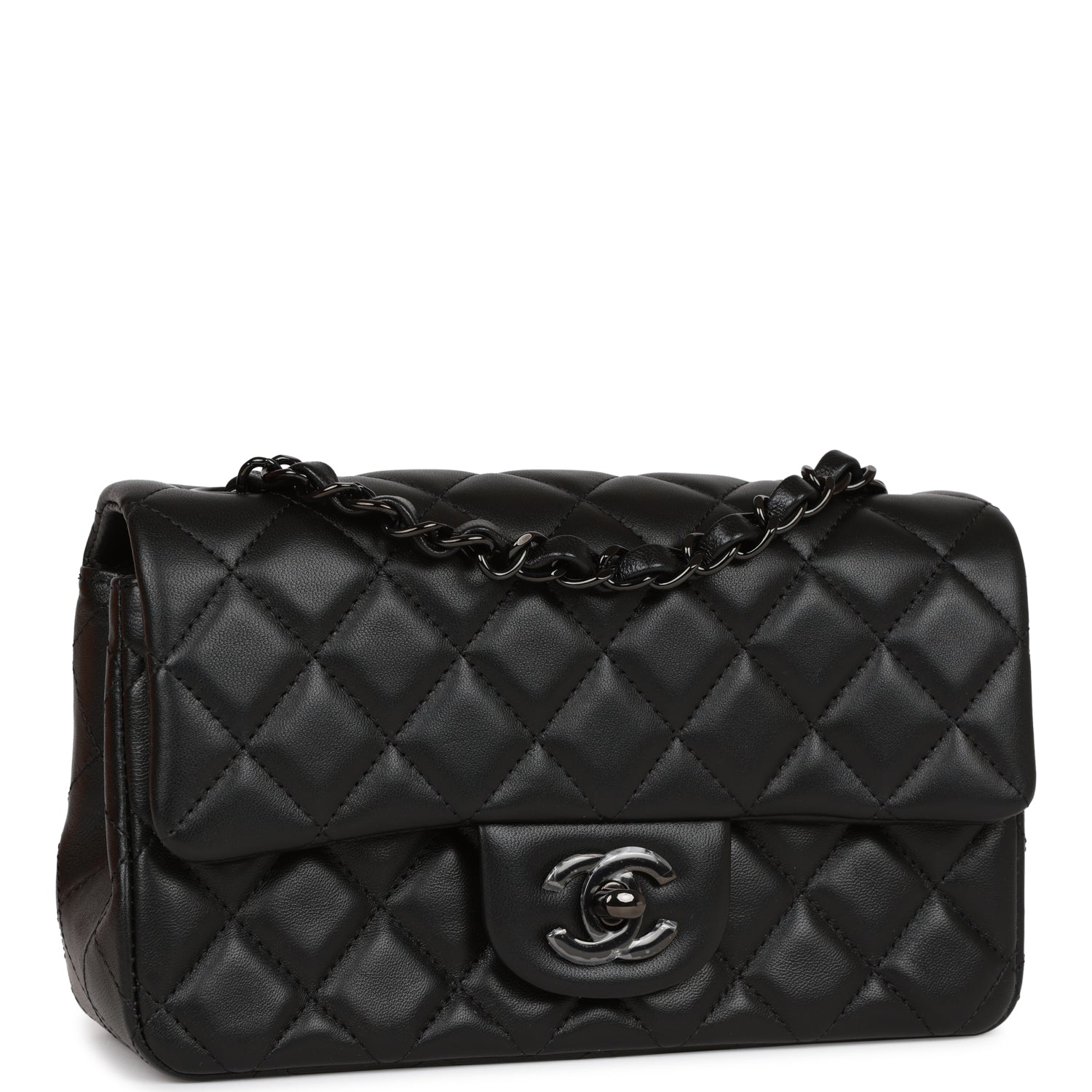 Mini Rectangular Flap Bag SO Black Lambskin Black Hardware for MR