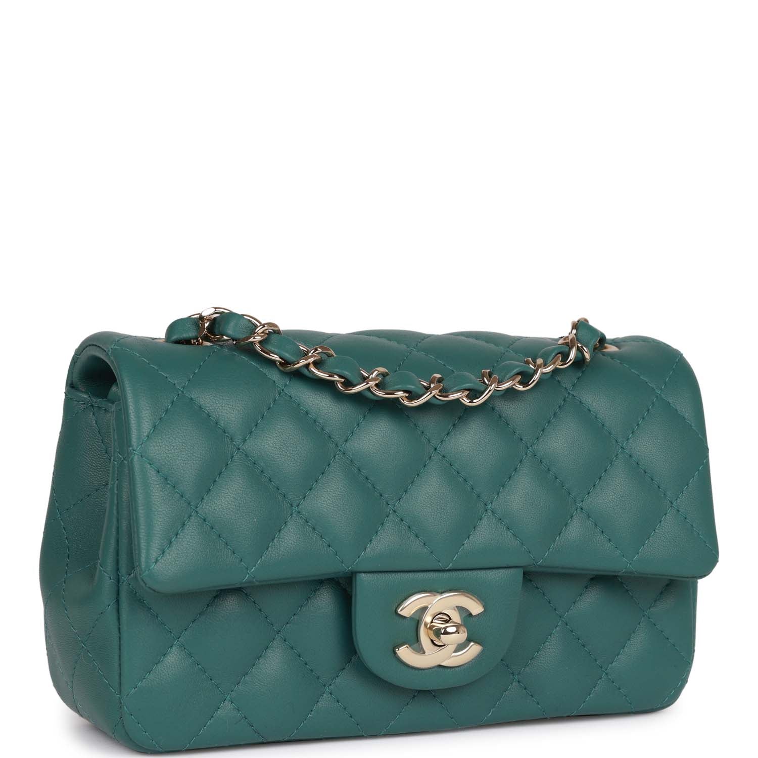 Mini Rectangular Flap Bag Green Lambskin Light Gold Hardware