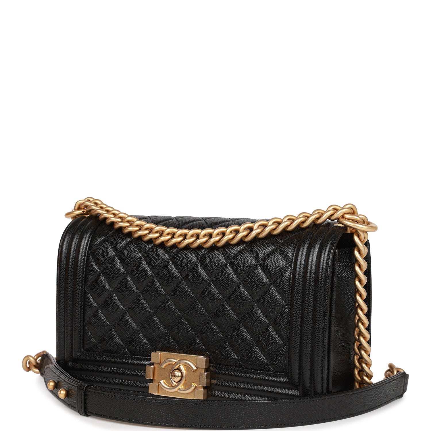 Ch**el Medium Boy Bag Black Caviar Antique Gold Hardware