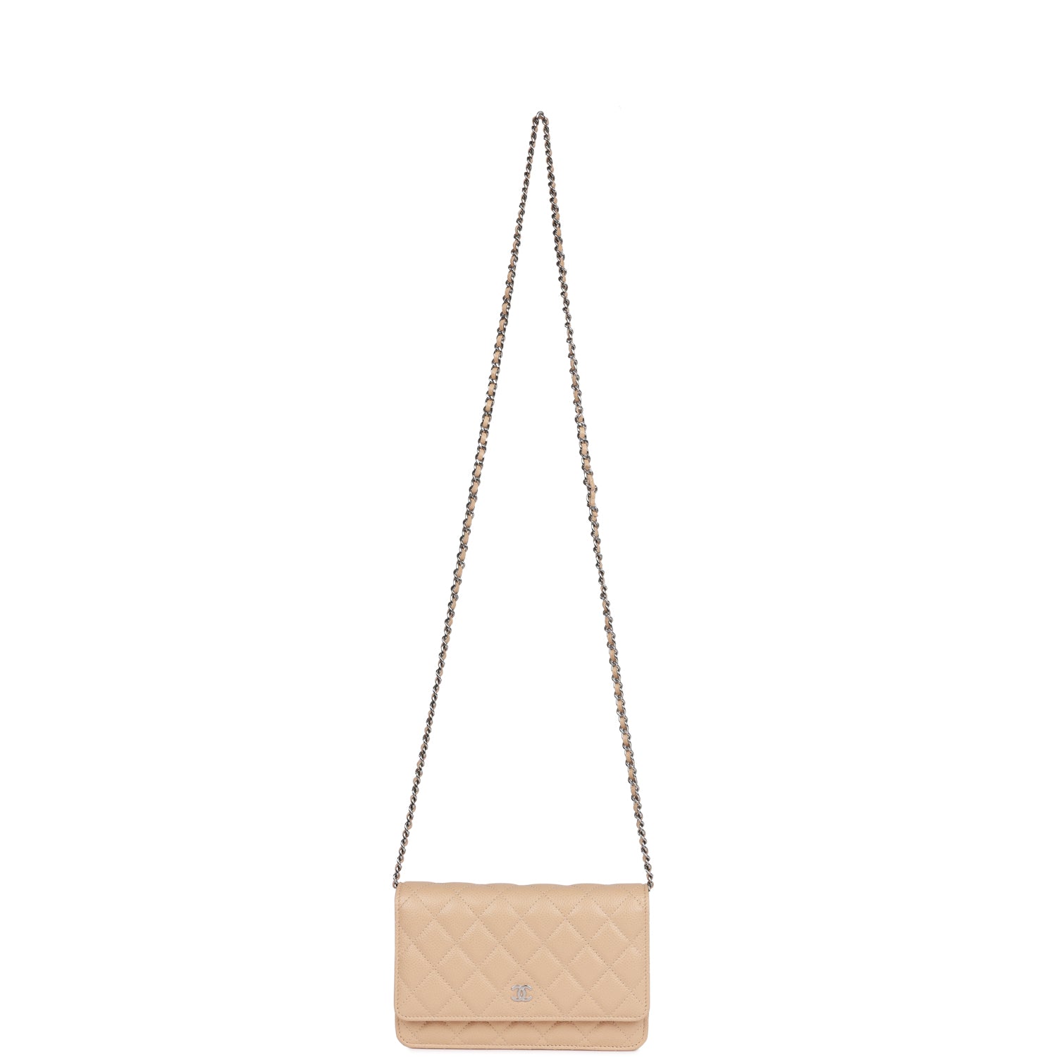 Wallet on Chain WOC Beige Caviar Silver Hardware