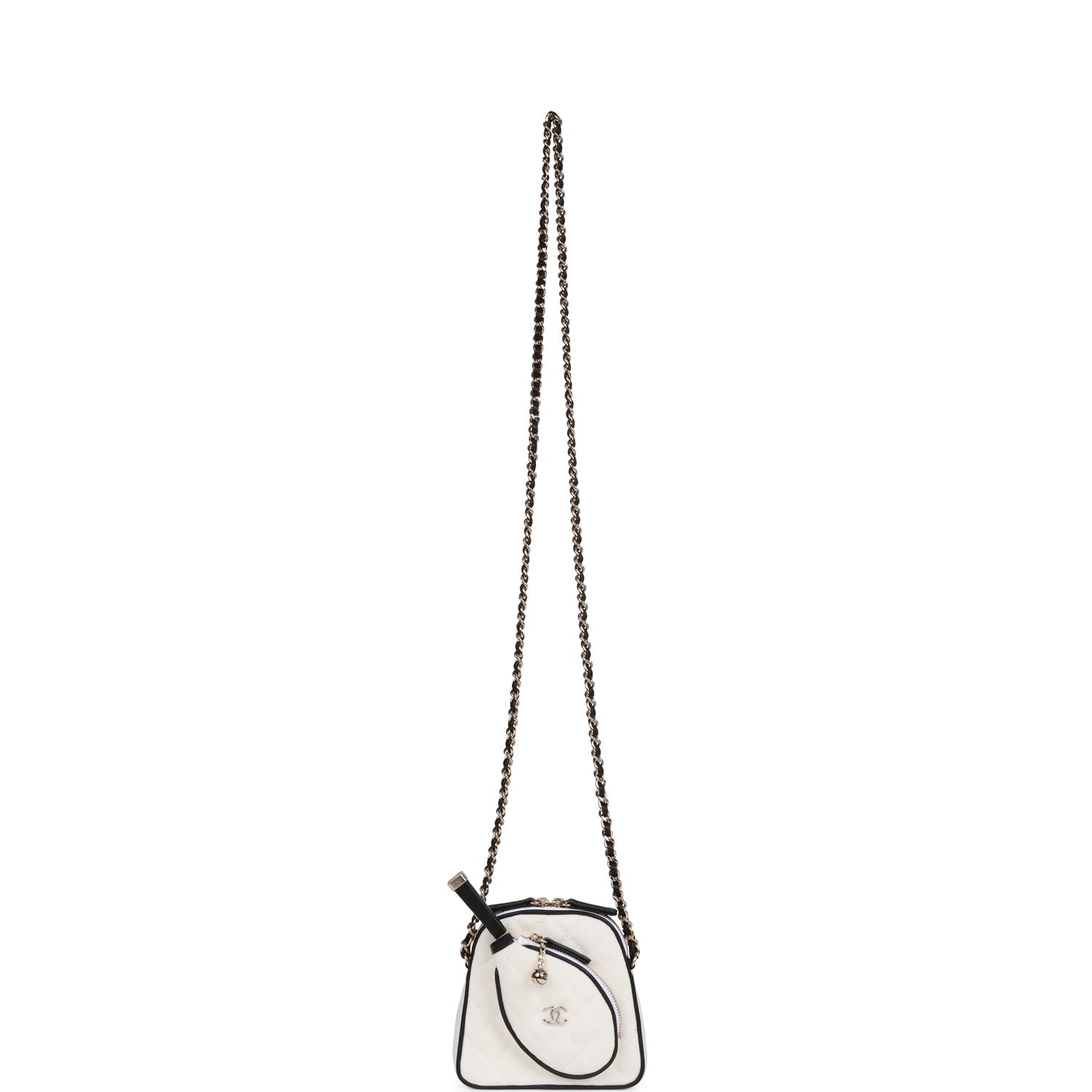 "Monte-Carlo" Mini Crossbody Tennis Bag White Canvas Light Gold Hardware