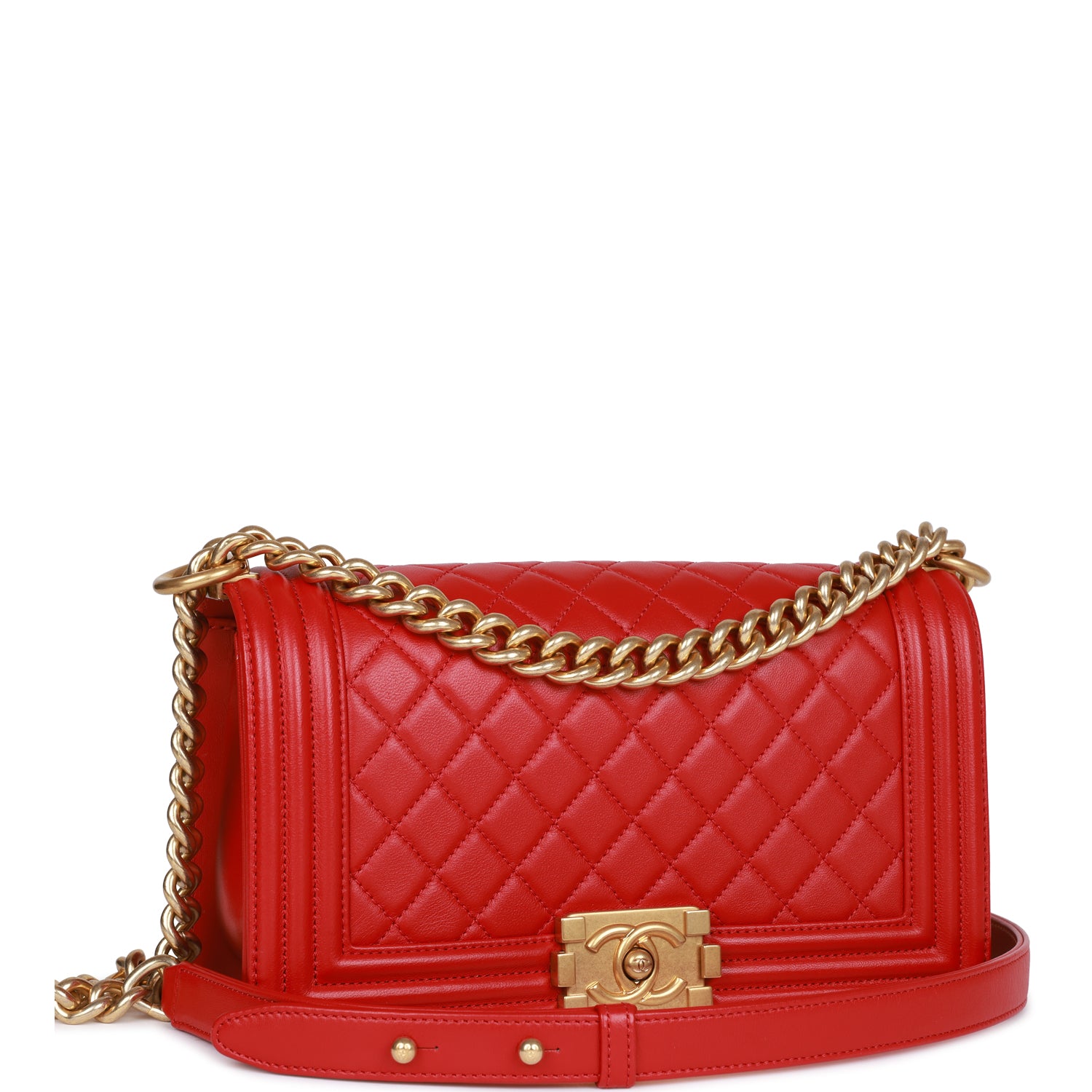 Medium Boy Bag Red Lambskin Antique Gold Hardware
