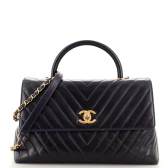 Coco Top Handle Bag Chevron Calfskin Medium