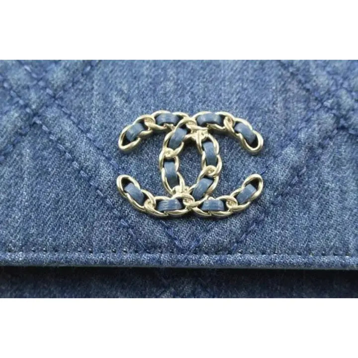 Wallet on Chain 22p Silver Gold Quilted 19 Flap Woc S126c49 Blue Denim Cross Body Bag