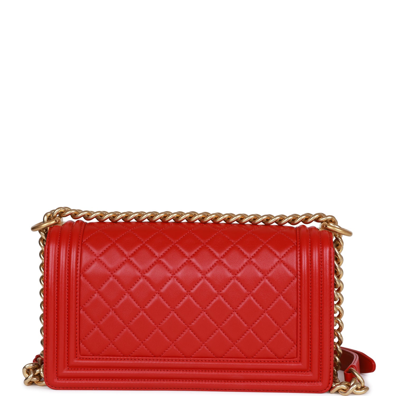 Medium Boy Bag Red Lambskin Antique Gold Hardware