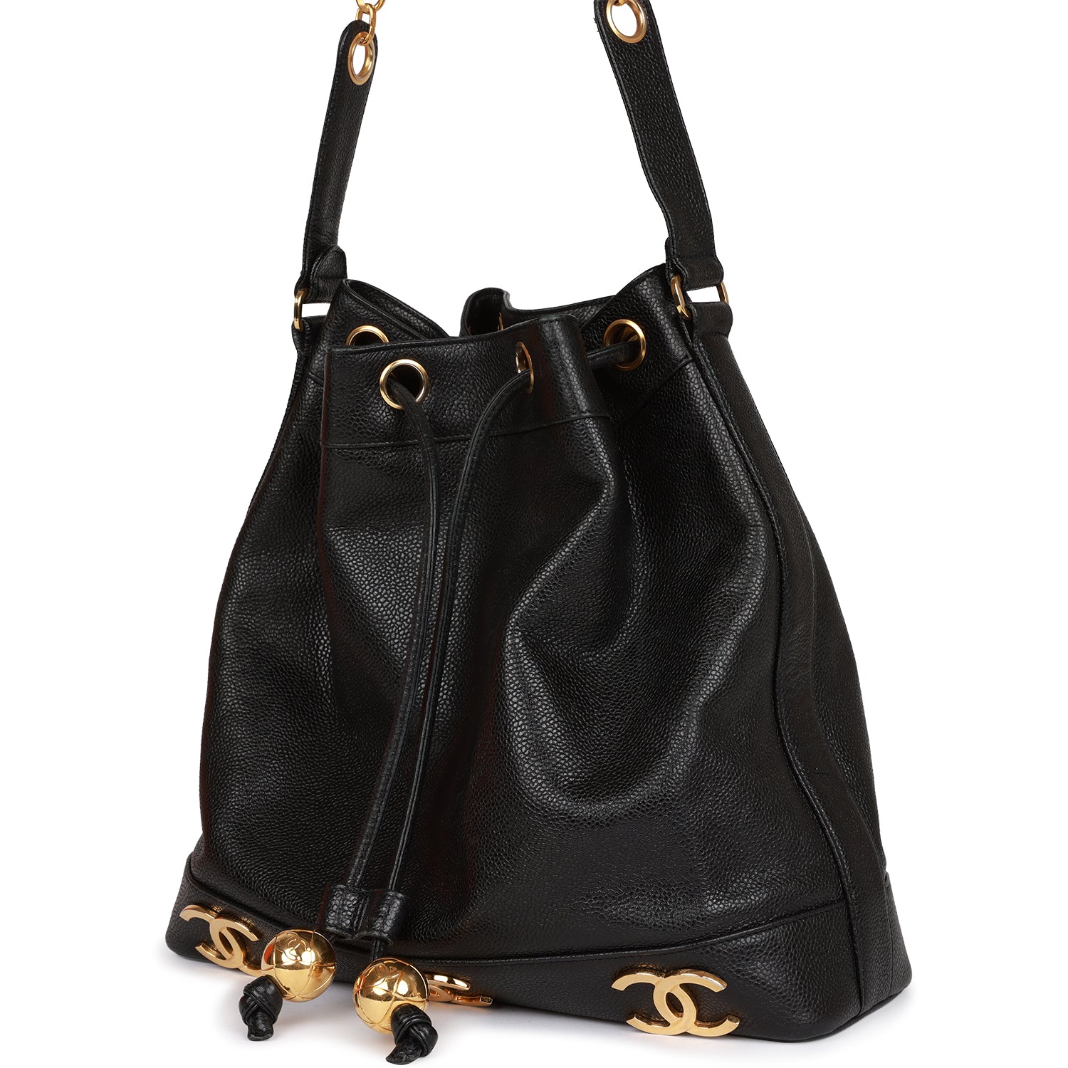 CC Bucket Bag Black Caviar Gold Hardware