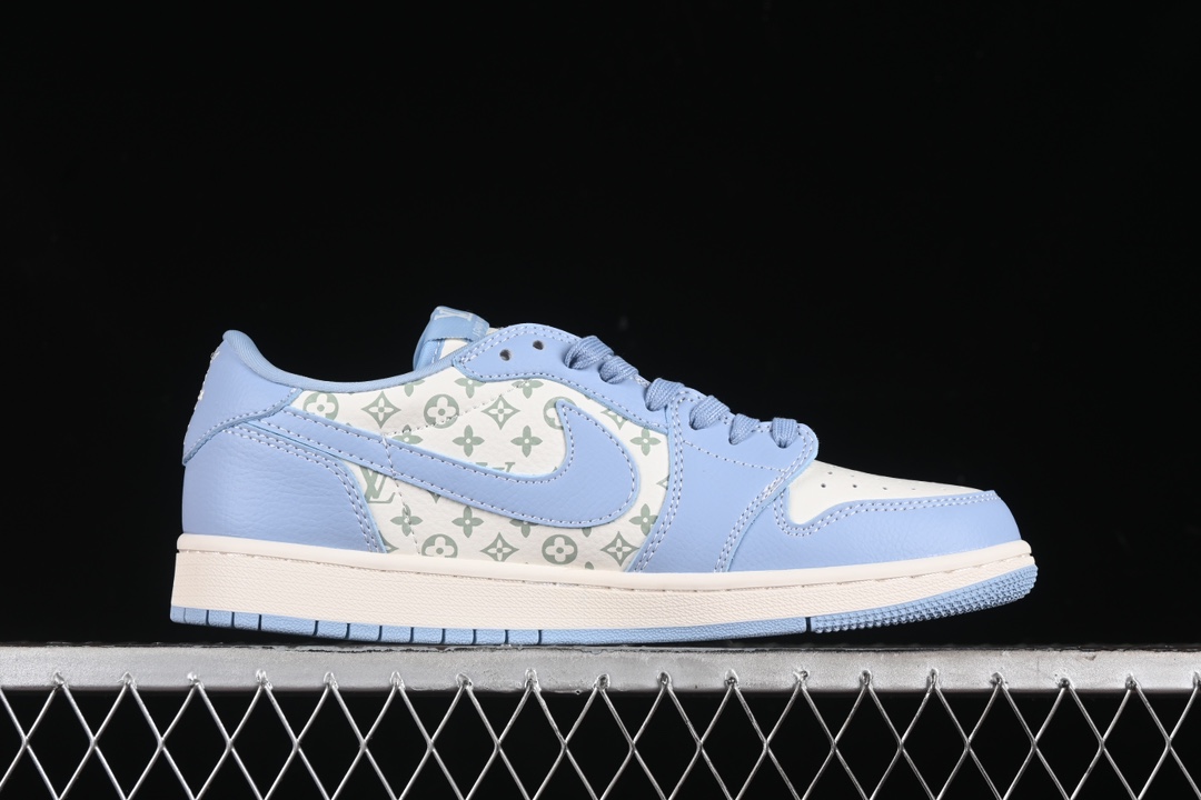 Travis Scott x Fragment Design x Air Jordan 1 Low OG SP printed university blue low-top cultural casual sneakers